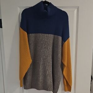 Colorblock Turtleneck Sweater - Blue, Gray, and Yellow
